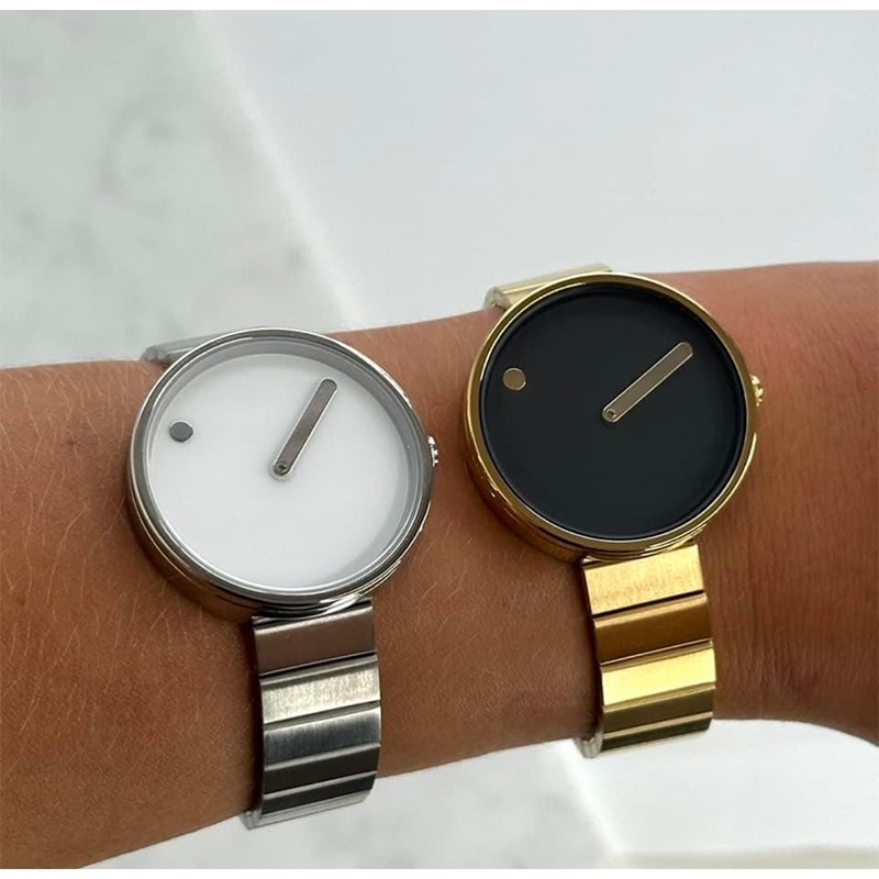 Picto - Hvid skive med steel bracelet i stål